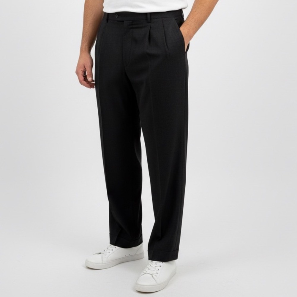 GS Mens Black Wool Blend Flat Front‎ Dress Pants Size 44x32